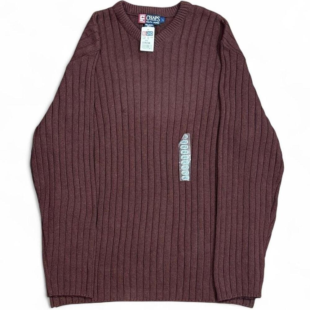 Vintage Chaps Ralph Lauren Men's Ribbed V-Neck Burgundy Sweater Size L NWT